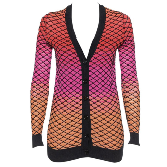 M Missoni Ombre Pink Criss Cross Knit V-Neck Button Front Cardigan Sweater - Picture 1 of 7